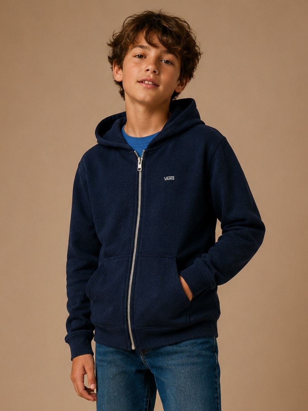 Vans Boys Navy Zip Up Hoodie Sweatshirt Size Medium